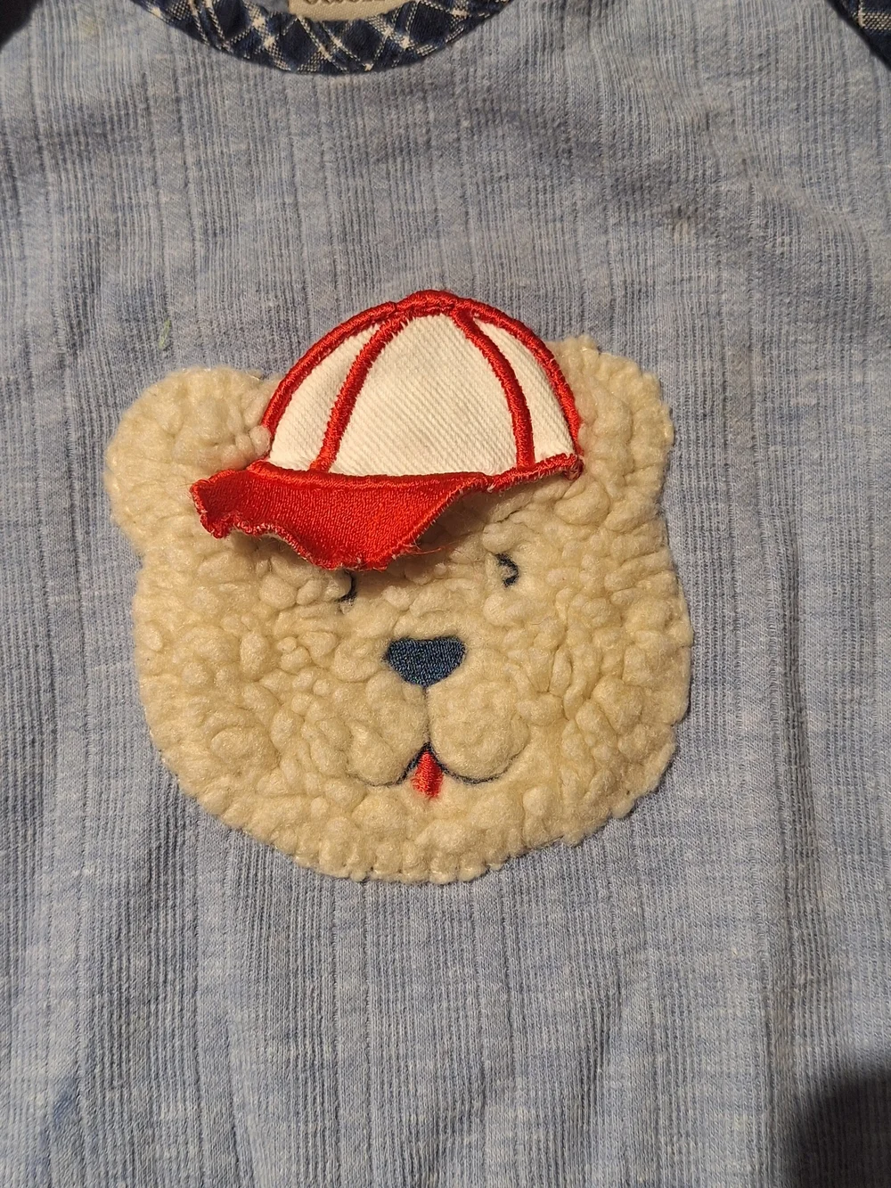 Vintage Cach Cach Light Blue Bear Applique Kids Sleeper Gown
